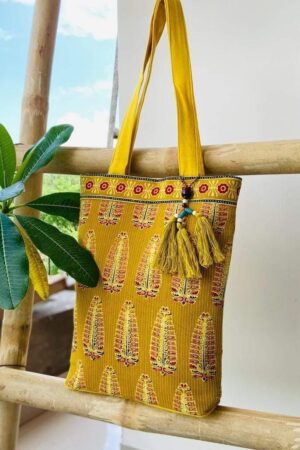 Yellow Tote Bag with Tassels