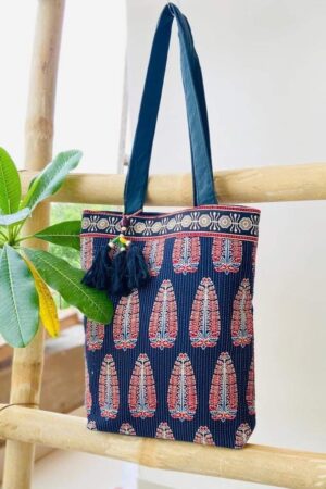 Blue Tote Bag with Tassels