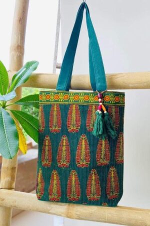 Mehndi Green Tote Bag with Tassels