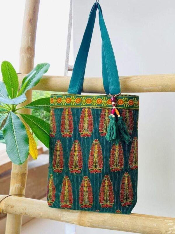 Mehndi Green Tote Bag with Tassels