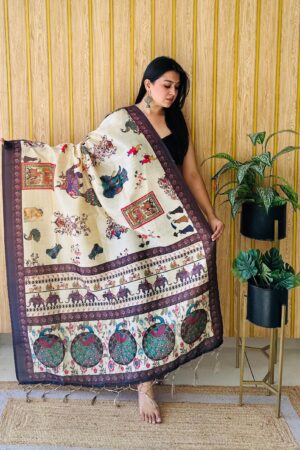 Off white pichwait print dupatta