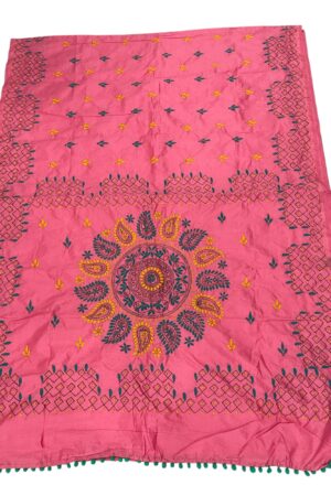 Pink Katha stich Hand Work Fulkari Saree