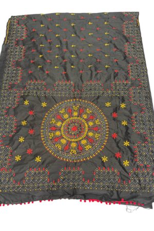 Black Katha stich Hand Work Fulkari Saree