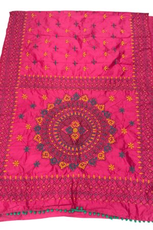 Pink Katha stich Hand Work Fulkari Sarees