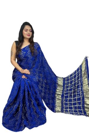 Pure Modal silk Chex Pallu Bandhani Saree