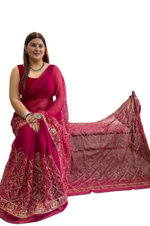 Pink Border Vintage Work Saree with Blouse