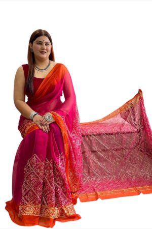 Pink Orange Vintage Work Saree with Blouse