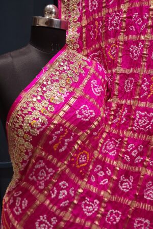 Pure Gaji Silk Gottapatti hand Work Gharchola Bandhej Saree