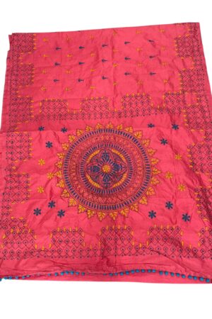 Pink Katha stich Hand Work Fulkari Saree