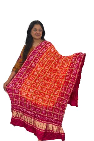 Pink Orange Gharchola Checks Dupatta in Gajji Silk