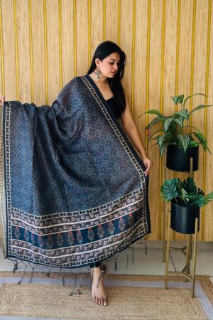 Deep blue Ajrakh print dupatta