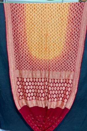 yellow Red Janglo Saree in Georgette