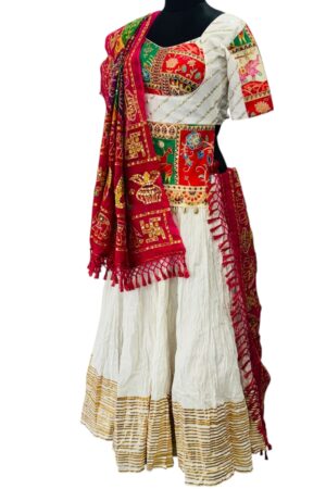 Traditional  Embroidered Chaniya Choli with Cotton Embroidered Bandhani Dupatta