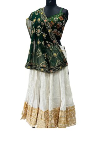 Traditional Green Embroidered Chaniya Choli with Vintage Dupatta