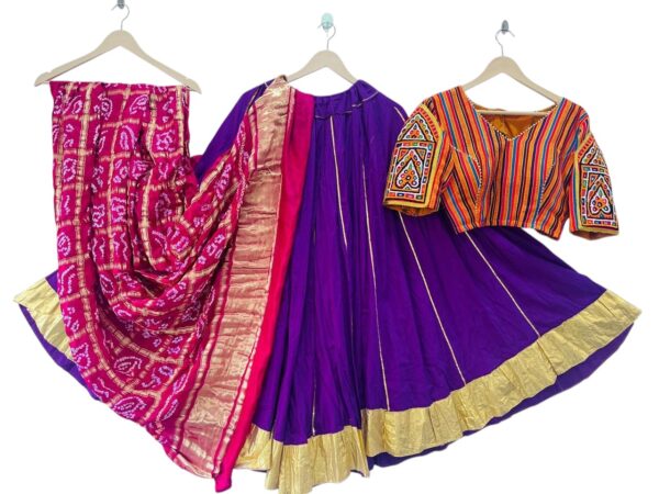 Traditional Bandhani Lehenga Choli Set with Embroidered Kutch Blouse