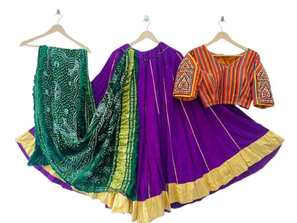 Traditional Bandhani Lehenga Choli Set with Embroidered Kutch Blouse