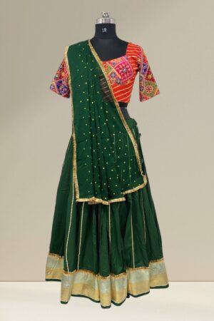 Elegant Green Traditional Chaniya Choli with Kutchi Embroidered Blouse