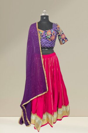 Royal Pink & Purple Traditional Chaniya Choli with Embroidered Blouse