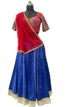 Vibrant Red & Royal Blue Silk Chaniya Choli with Traditional Embroidered Blouse