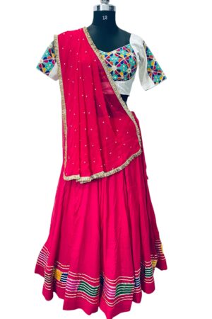 White & Pink Traditional  Embroidered Chaniya Choli