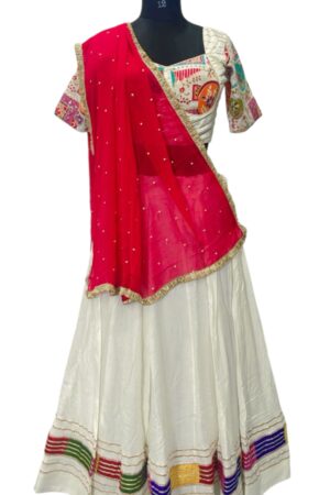 White & Pink Embroidered Chaniya Choli with Multi-Color Border