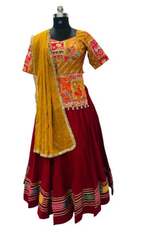 Mustard & Maroon Traditional Embroidered Chaniya Choli