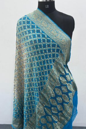 Sky blue with Gry red Raibandhej Georgette Dupatta