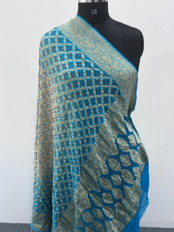 Sky blue with Gry red Raibandhej Georgette Dupatta