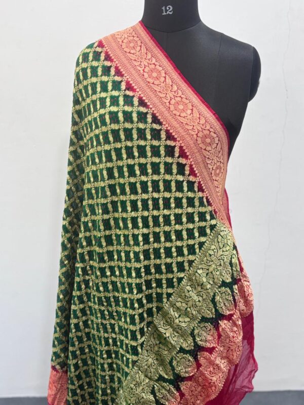 Green and Red with Raibandhej  Georgette Dupatta
