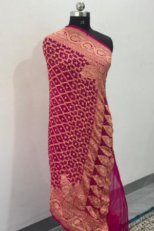 Rani Pink Orange Neem Jari Janglo Dupatta in Georgette