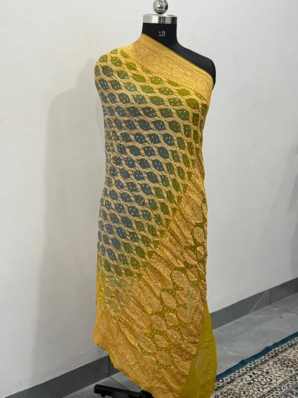 Yellow Grey Neem Jari Janglo Dupatta in Georgette