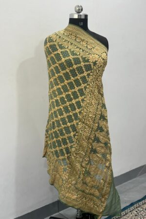 Olive Green Neem Jari Janglo Dupatta in Georgette