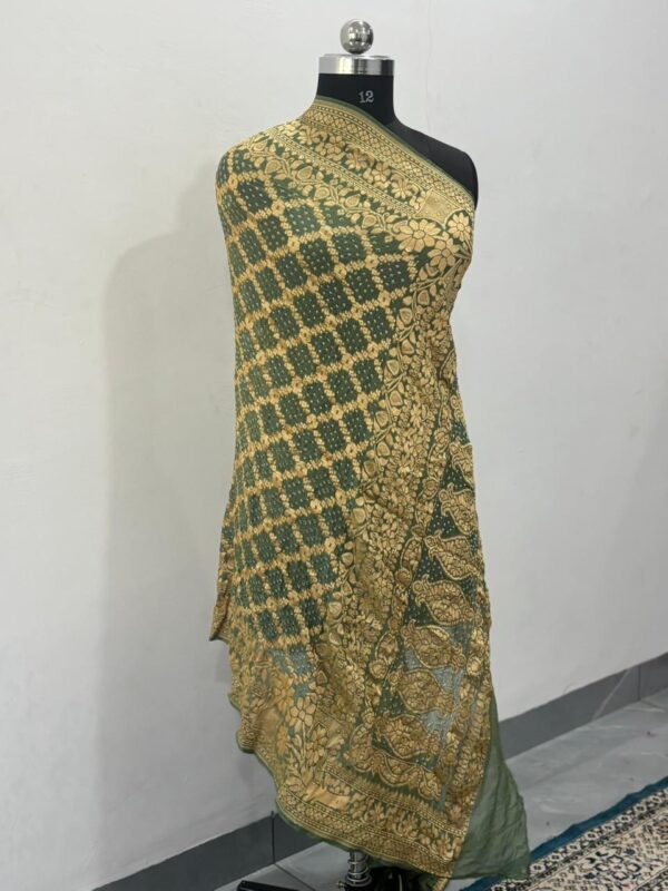 Olive Green Neem Jari Janglo Dupatta in Georgette