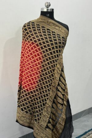 Red Black  Neem Jari Janglo Dupatta in Georgette