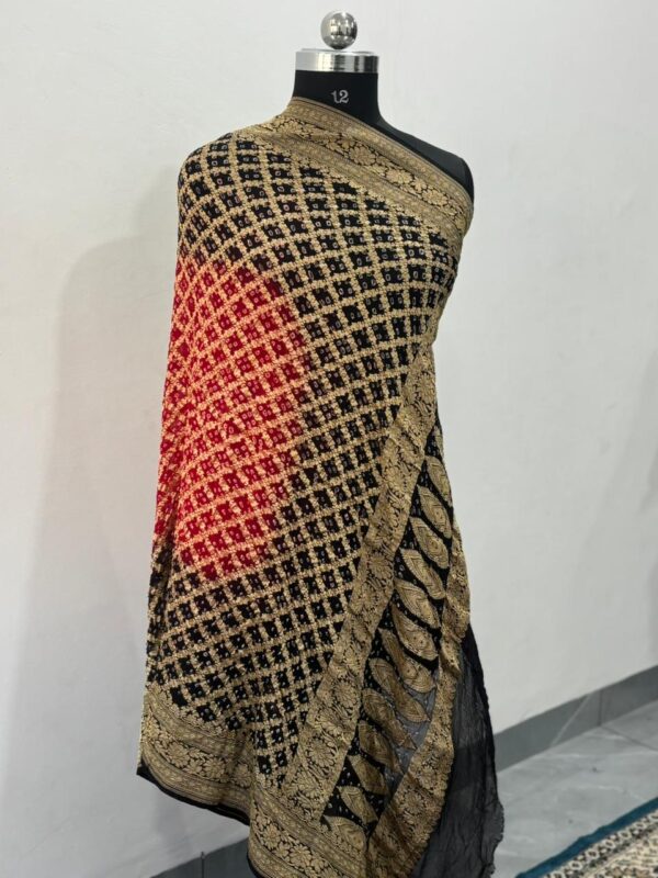 Red Black  Neem Jari Janglo Dupatta in Georgette