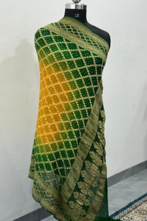 Yellow Green Neem Jari Janglo Dupatta in Georgette