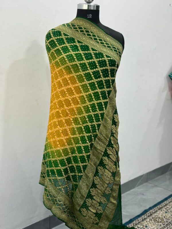 Yellow Green Neem Jari Janglo Dupatta in Georgette