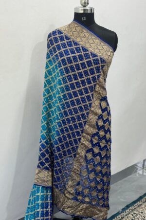 Blue With Sea Blue Janglo Saree in Georgette
