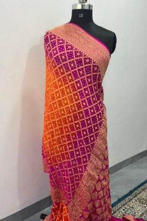 Pink Orange Janglo Saree in Georgette