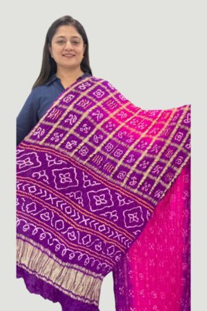 Magenta with rani Gharchola Checks in Gajji Silk Saree