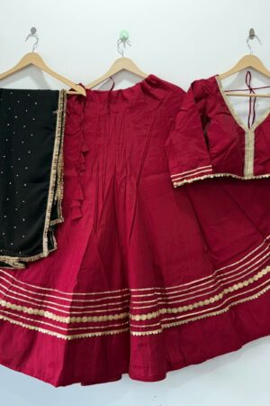 Maroon Roman Silk Lehenga Choli