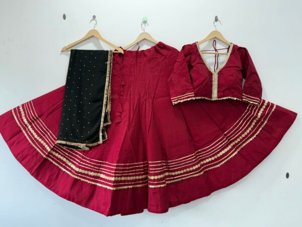 Maroon Roman Silk Lehenga Choli