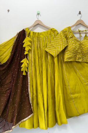 Yellow Pure Roman Silk Lehenga Choli