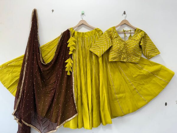Yellow Pure Roman Silk Lehenga Choli