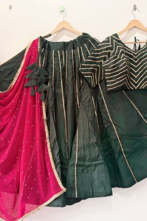 Dark Green  Pure Roman Silk Lehenga Choli