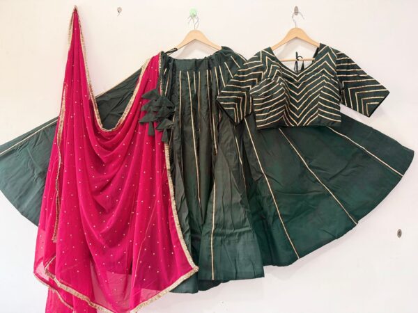 Dark Green  Pure Roman Silk Lehenga Choli
