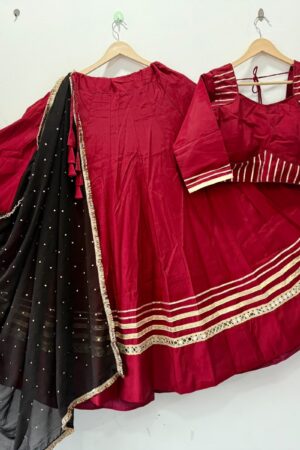 Maroon Pure Roman Silk Lehenga Choli