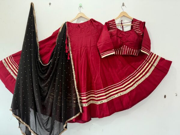 Maroon Pure Roman Silk Lehenga Choli