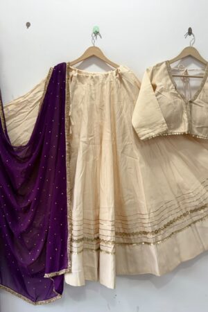 Milky white Roman Silk Lehenga Choli