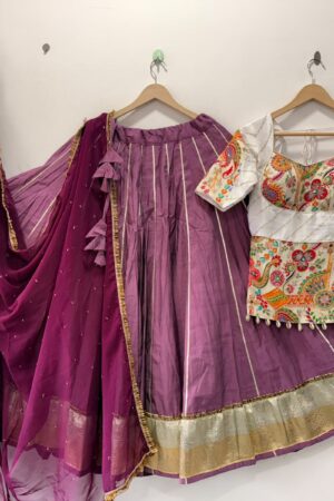 Pure Roman Exclusive Silk Lehenga Choli with Machine Embroidered Blouse & SiffonDupatta